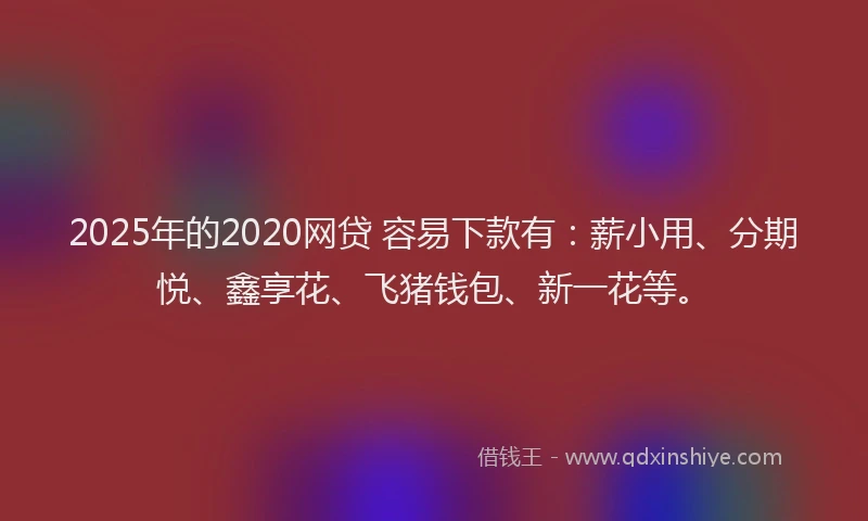 2025年的2020网贷 容易下款有：薪小用、分期悦、鑫享花、飞猪钱包、新一花等。