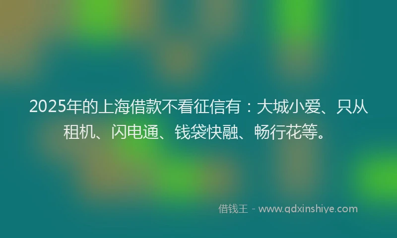 2025年的上海借款不看征信有：大城小爱、只从租机、闪电通、钱袋快融、畅行花等。