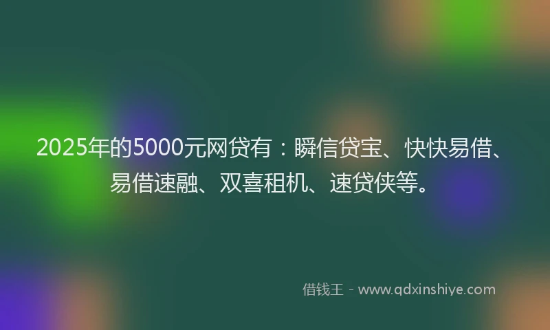 2025年的5000元网贷有：瞬信贷宝、快快易借、易借速融、双喜租机、速贷侠等。
