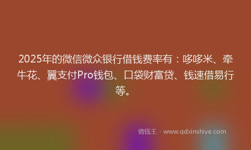 2025年的微信微众银行借钱费率有：哆哆米、牵牛花、翼支付Pro钱包、口袋财富贷、钱速借易行等。