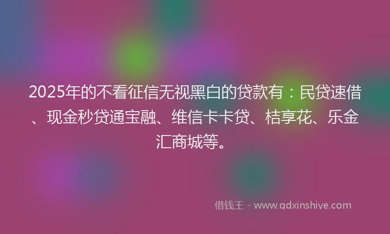 2025年的不看征信无视黑白的贷款有：民贷速借、现金秒贷通宝融、维信卡卡贷、桔享花、乐金汇商城等。
