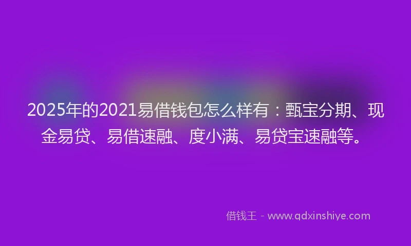 2025年的2021易借钱包怎么样有：甄宝分期、现金易贷、易借速融、度小满、易贷宝速融等。