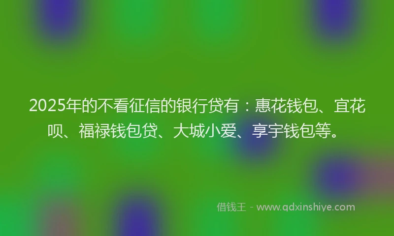 2025年的不看征信的银行贷有：惠花钱包、宜花呗、福禄钱包贷、大城小爱、享宇钱包等。