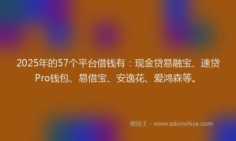 2025年的57个平台借钱有:现金贷易融宝、速贷Pro钱包、易借宝、安逸花、爱鸿森等。