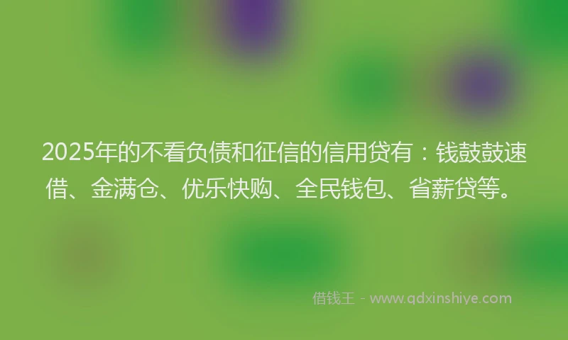 2025年的不看负债和征信的信用贷有：钱鼓鼓速借、金满仓、优乐快购、全民钱包、省薪贷等。