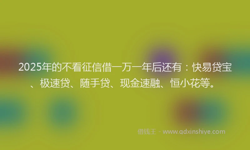 2025年的不看征信借一万一年后还有：快易贷宝、极速贷、随手贷、现金速融、恒小花等。