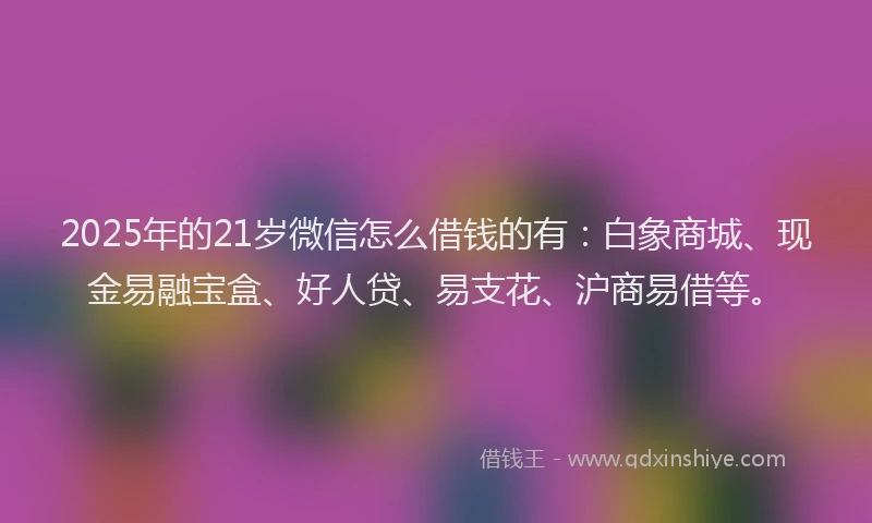 2025年的21岁微信怎么借钱的有：白象商城、现金易融宝盒、好人贷、易支花、沪商易借等。