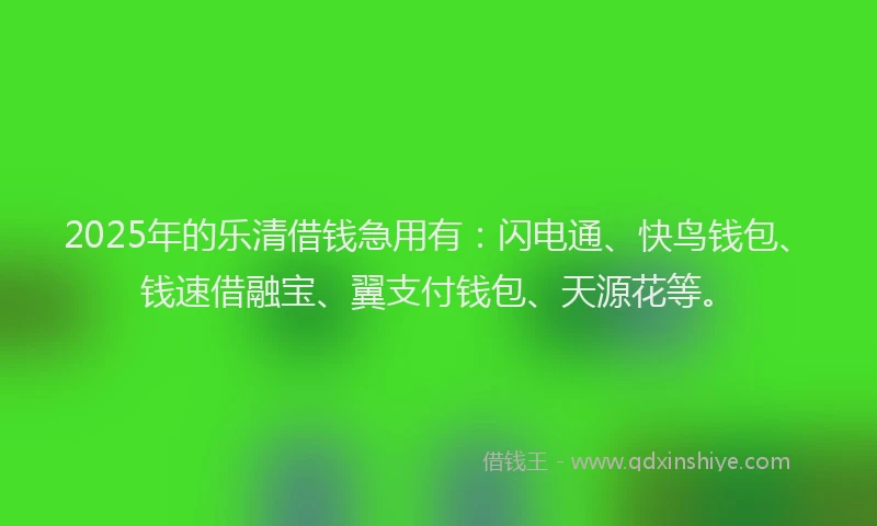 2025年的乐清借钱急用有：闪电通、快鸟钱包、钱速借融宝、翼支付钱包、天源花等。