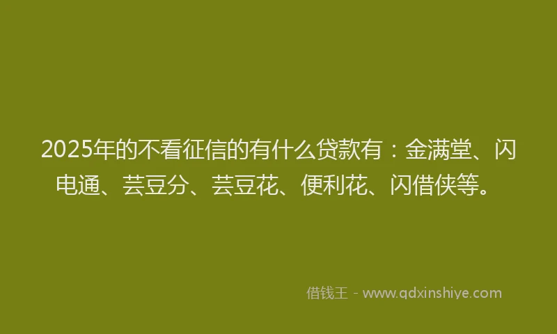 2025年的不看征信的有什么贷款有：金满堂、闪电通、芸豆分、芸豆花、便利花、闪借侠等。