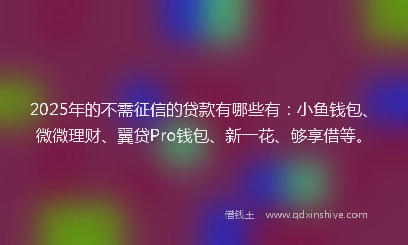 2025年的不需征信的贷款有哪些有：小鱼钱包、微微理财、翼贷Pro钱包、新一花、够享借等。