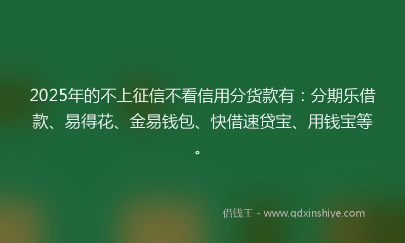 2025年的不上征信不看信用分货款有：分期乐借款、易得花、金易钱包、快借速贷宝、用钱宝等。