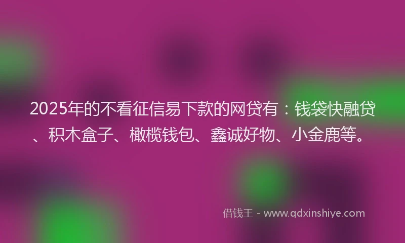 2025年的不看征信易下款的网贷有：钱袋快融贷、积木盒子、橄榄钱包、鑫诚好物、小金鹿等。