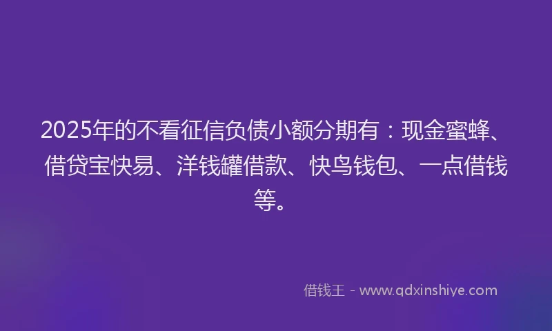 2025年的不看征信负债小额分期有：现金蜜蜂、借贷宝快易、洋钱罐借款、快鸟钱包、一点借钱等。
