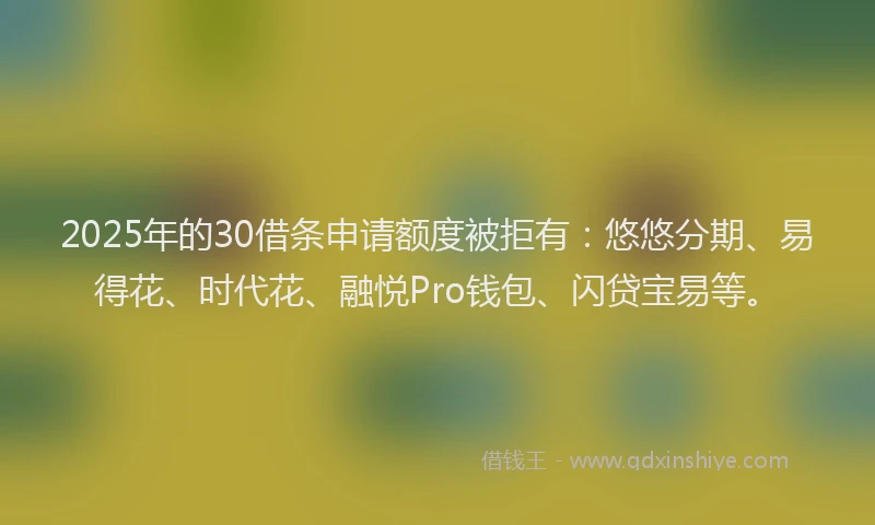2025年的30借条申请额度被拒有：悠悠分期、易得花、时代花、融悦Pro钱包、闪贷宝易等。
