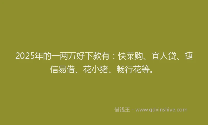2025年的一两万好下款有：快莱购、宜人贷、捷信易借、花小猪、畅行花等。