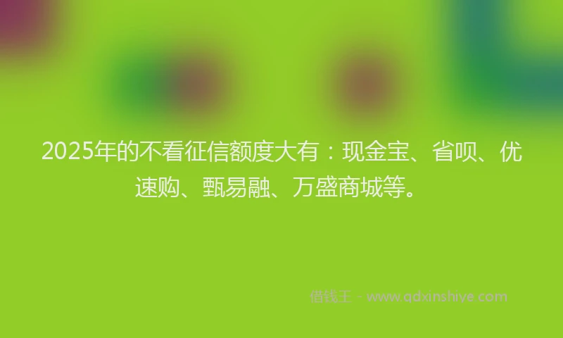 2025年的不看征信额度大有：现金宝、省呗、优速购、甄易融、万盛商城等。