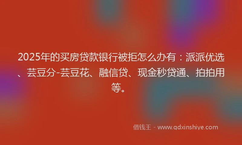 2025年的买房贷款银行被拒怎么办有：派派优选、芸豆分-芸豆花、融信贷、现金秒贷通、拍拍用等。