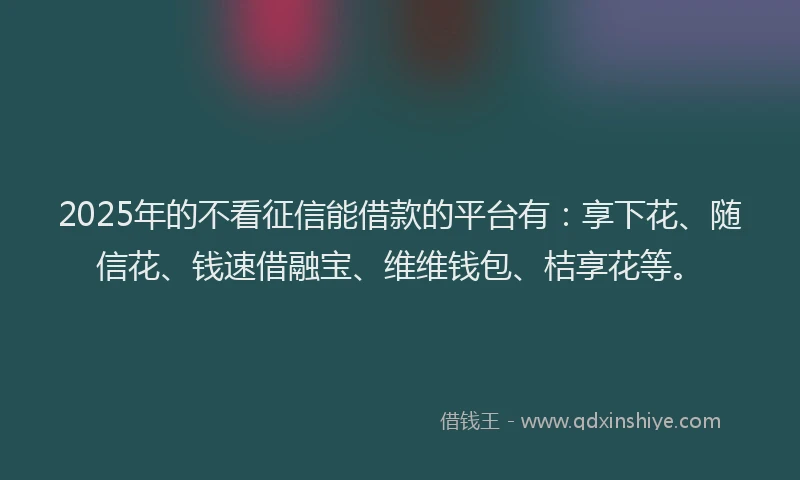 2025年的不看征信能借款的平台有：享下花、随信花、钱速借融宝、维维钱包、桔享花等。
