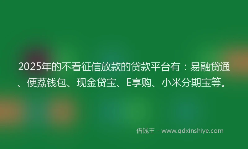 2025年的不看征信放款的贷款平台有：易融贷通、便荔钱包、现金贷宝、E享购、小米分期宝等。