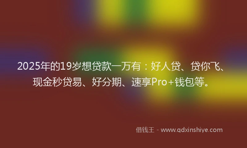 2025年的19岁想贷款一万有：好人贷、贷你飞、现金秒贷易、好分期、速享Pro+钱包等。