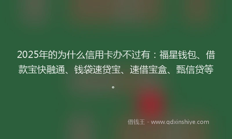 2025年的为什么信用卡办不过有：福星钱包、借款宝快融通、钱袋速贷宝、速借宝盒、甄信贷等。