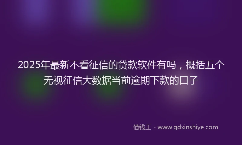 2025年最新不看征信的贷款软件有吗，概括五个无视征信大数据当前逾期下款的口子
