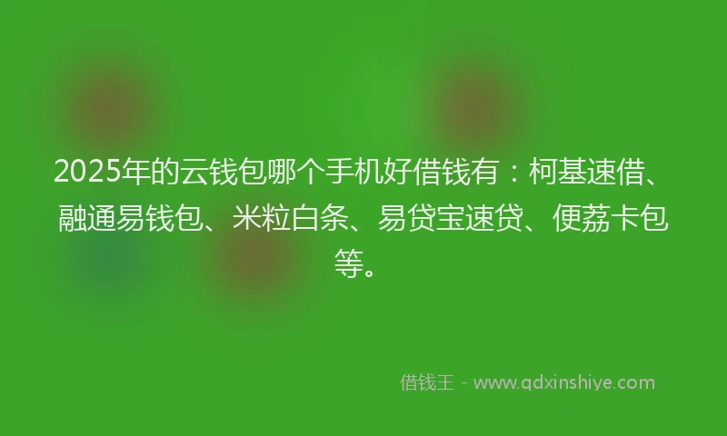 2025年的云钱包哪个手机好借钱有：柯基速借、融通易钱包、米粒白条、易贷宝速贷、便荔卡包等。
