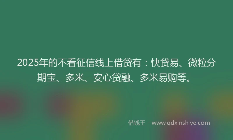 2025年的不看征信线上借贷有：快贷易、微粒分期宝、多米、安心贷融、多米易购等。