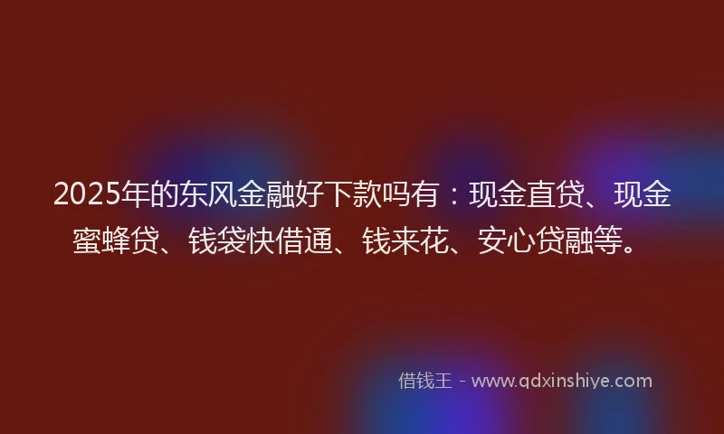 2025年的东风金融好下款吗有：现金直贷、现金蜜蜂贷、钱袋快借通、钱来花、安心贷融等。