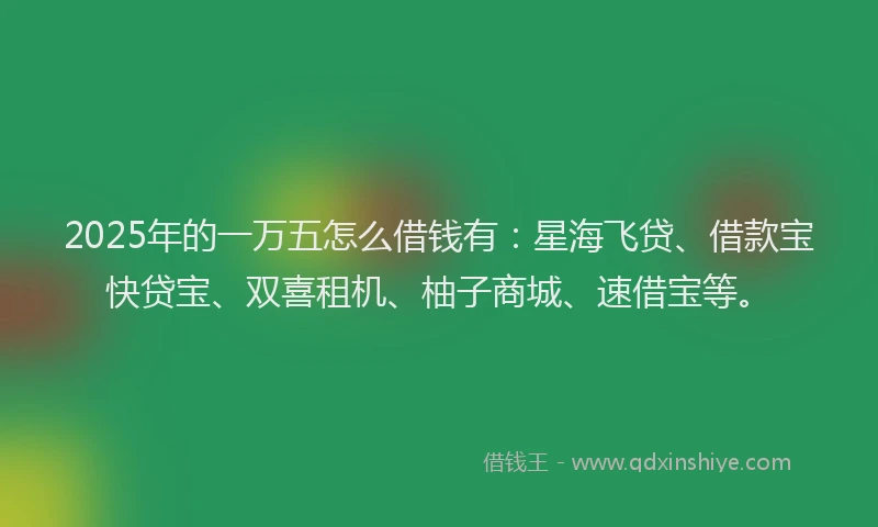 2025年的一万五怎么借钱有：星海飞贷、借款宝快贷宝、双喜租机、柚子商城、速借宝等。