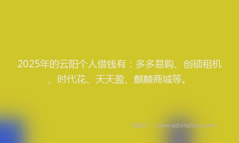 2025年的云阳个人借钱有：多多易购、创硕租机、时代花、天天盈、麒麟商城等。