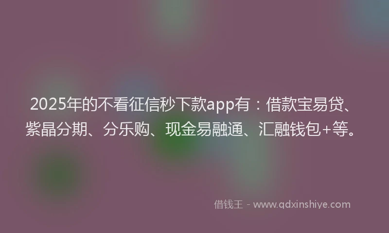 2025年的不看征信秒下款app有：借款宝易贷、紫晶分期、分乐购、现金易融通、汇融钱包+等。