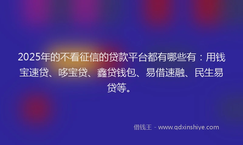 2025年的不看征信的贷款平台都有哪些有：用钱宝速贷、哆宝贷、鑫贷钱包、易借速融、民生易贷等。
