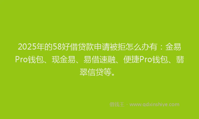2025年的58好借贷款申请被拒怎么办有：金易Pro钱包、现金易、易借速融、便捷Pro钱包、翡翠信贷等。