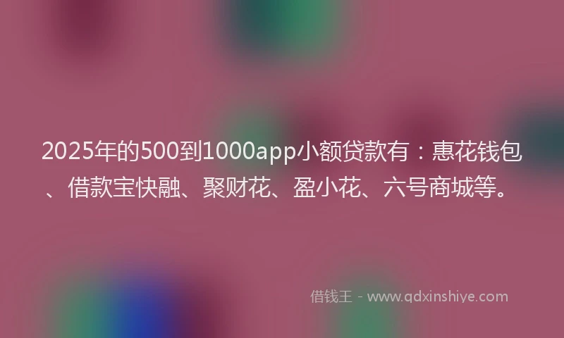 2025年的500到1000app小额贷款有：惠花钱包、借款宝快融、聚财花、盈小花、六号商城等。