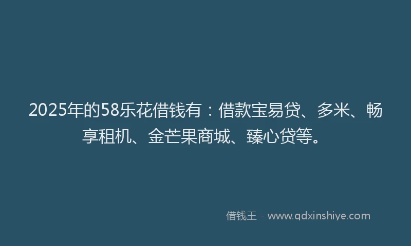 2025年的58乐花借钱有：借款宝易贷、多米、畅享租机、金芒果商城、臻心贷等。