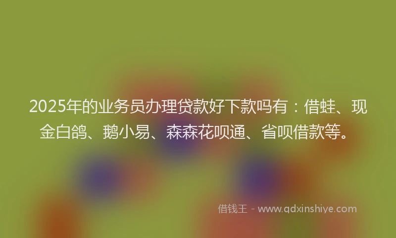 2025年的业务员办理贷款好下款吗有：借蛙、现金白鸽、鹅小易、森森花呗通、省呗借款等。