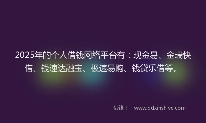 2025年的个人借钱网络平台有：现金易、金瑞快借、钱速达融宝、极速易购、钱贷乐借等。