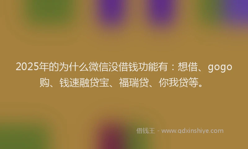 2025年的为什么微信没借钱功能有：想借、gogo购、钱速融贷宝、福瑞贷、你我贷等。