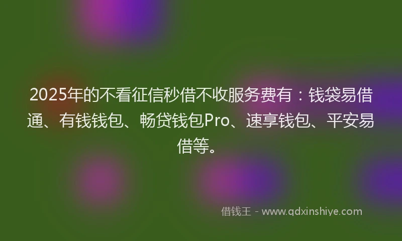 2025年的不看征信秒借不收服务费有：钱袋易借通、有钱钱包、畅贷钱包Pro、速享钱包、平安易借等。