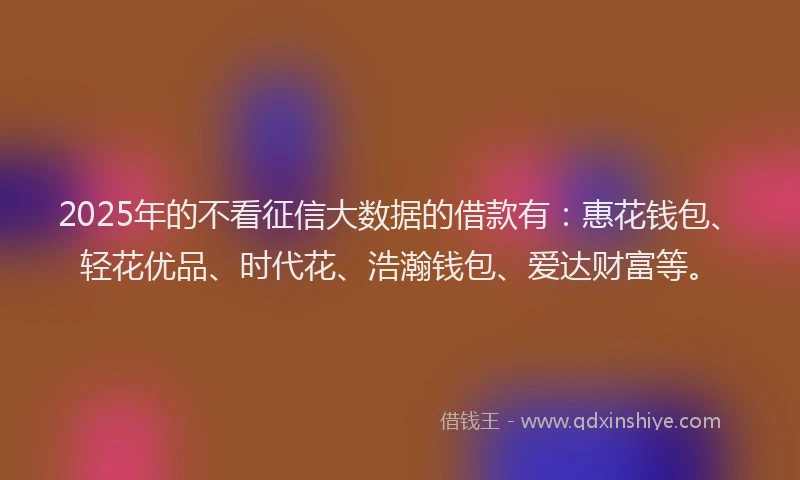 2025年的不看征信大数据的借款有：惠花钱包、轻花优品、时代花、浩瀚钱包、爱达财富等。