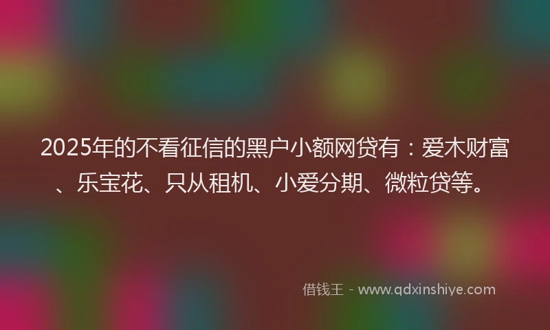 2025年的不看征信的黑户小额网贷有：爱木财富、乐宝花、只从租机、小爱分期、微粒贷等。