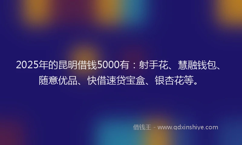 2025年的昆明借钱5000有：射手花、慧融钱包、随意优品、快借速贷宝盒、银杏花等。