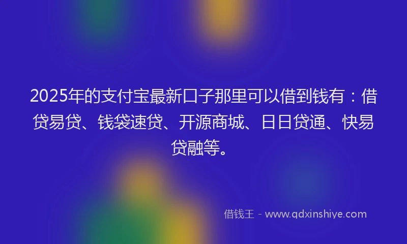 2025年的支付宝最新口子那里可以借到钱有：借贷易贷、钱袋速贷、开源商城、日日贷通、快易贷融等。