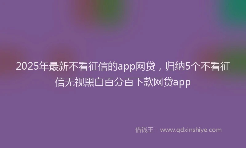 2025年最新不看征信的app网贷，归纳5个不看征信无视黑白百分百下款网贷app