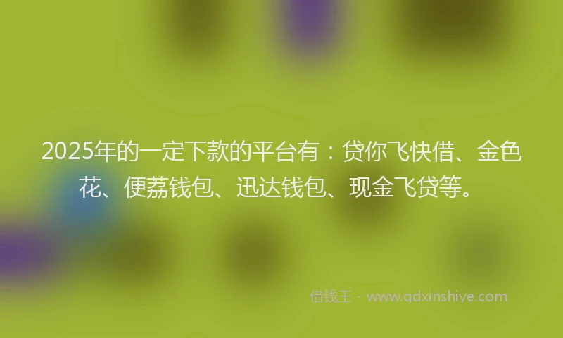 2025年的一定下款的平台有：贷你飞快借、金色花、便荔钱包、迅达钱包、现金飞贷等。