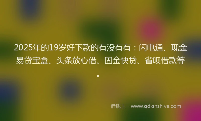 2025年的19岁好下款的有没有有：闪电通、现金易贷宝盒、头条放心借、固金快贷、省呗借款等。