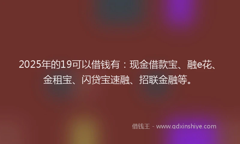 2025年的19可以借钱有：现金借款宝、融e花、金租宝、闪贷宝速融、招联金融等。