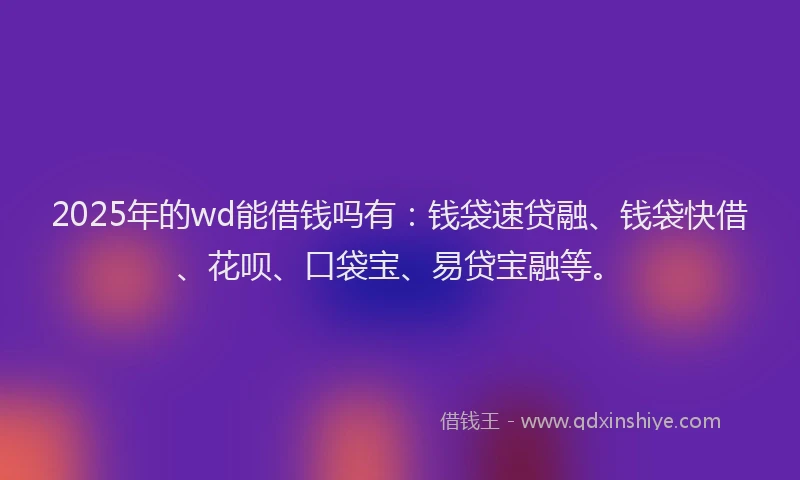 2025年的wd能借钱吗有：钱袋速贷融、钱袋快借、花呗、口袋宝、易贷宝融等。