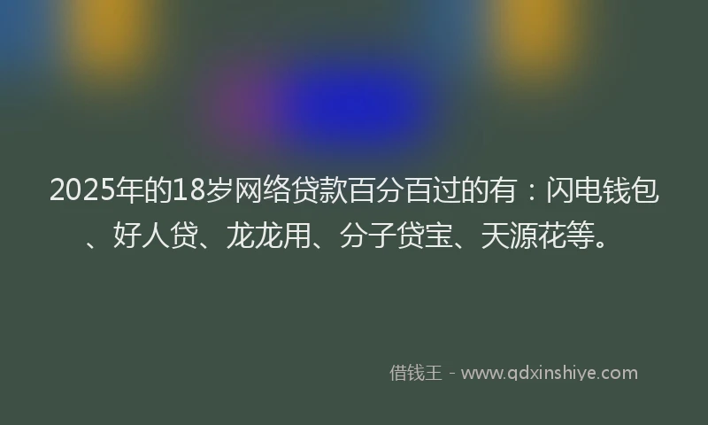 2025年的18岁网络贷款百分百过的有：闪电钱包、好人贷、龙龙用、分子贷宝、天源花等。